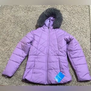 Columbia Lavender Puffer Jacket with Faux Fur Trim